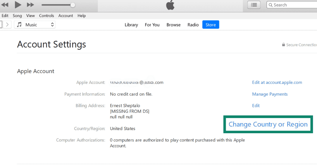 iTunes interface with the