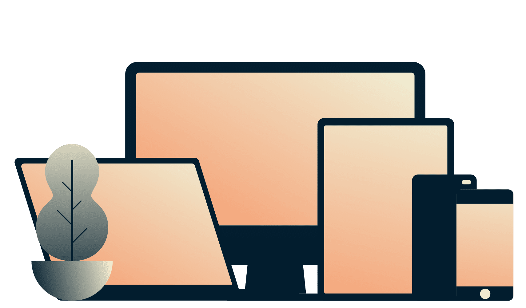 Mobiltelefone, ein Tablet, ein Laptop und ein Desktop, auf all denen gleichzeitig ExpressVPN l&auml;uft.