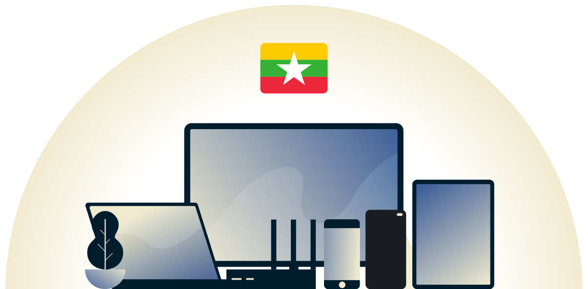 Myanmar VPN protégeant une variété de dispositifs.